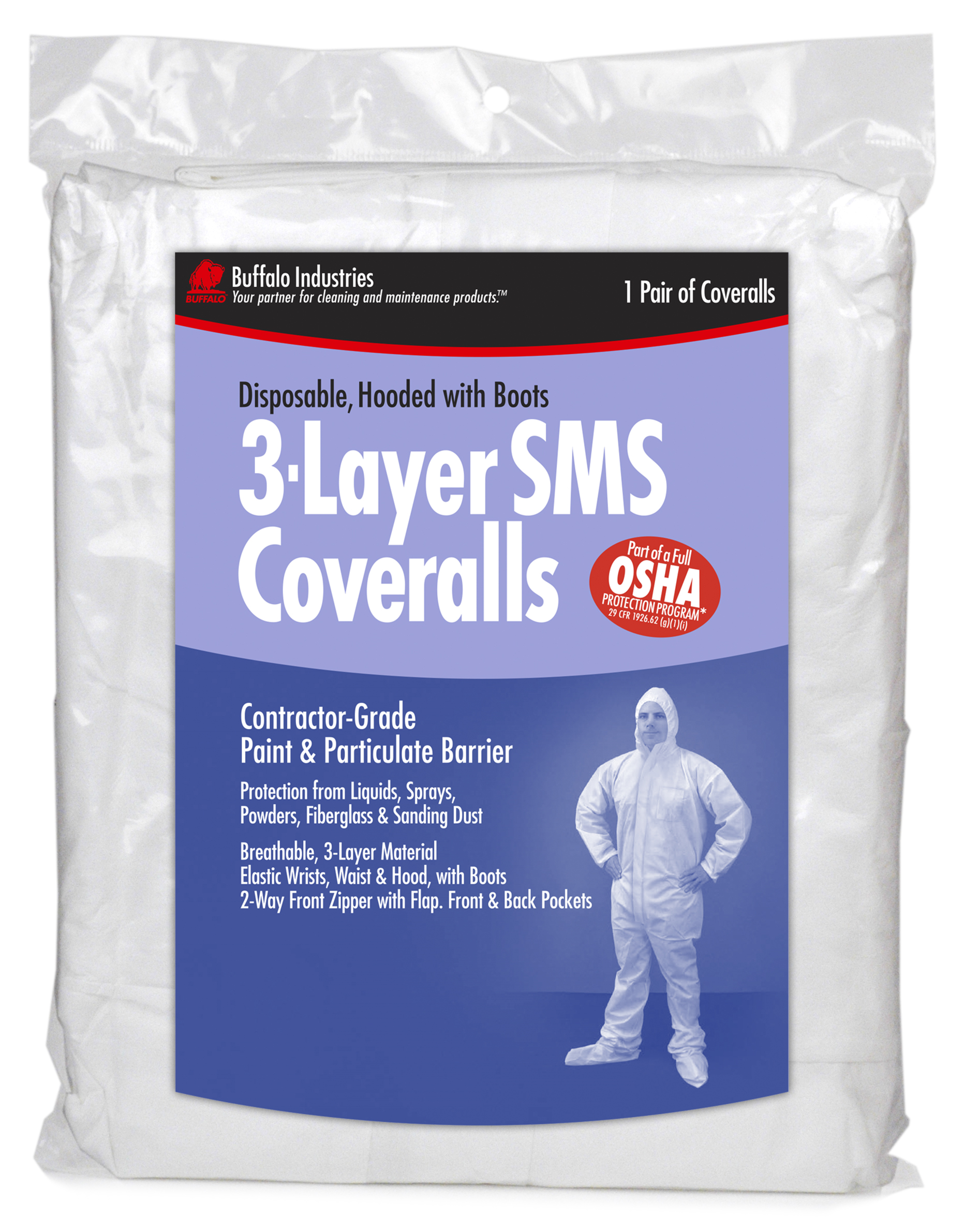 Case of 25 2223B-L Large Disposable Blue Elastic Wrists and Ankles Enviroguard 60 GSM Fabric SMS Coverall 