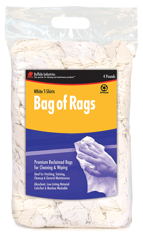 Buffalo 10520 Recycled White T-Shirt Rags 4Lb Bag