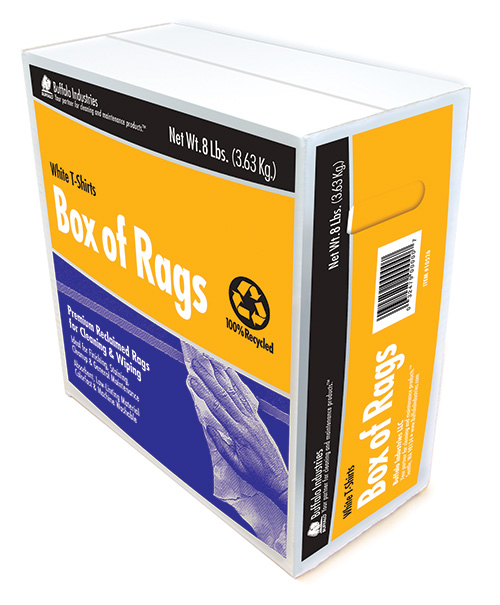 Buffalo 10526 Recycled White T-Shirt Cloth Rags-8 lb Box