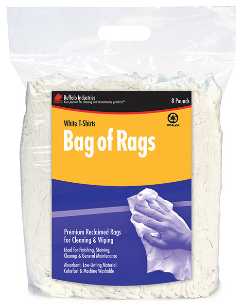 Buffalo 10526 Recycled White T-Shirt Rags 8Lb Bag