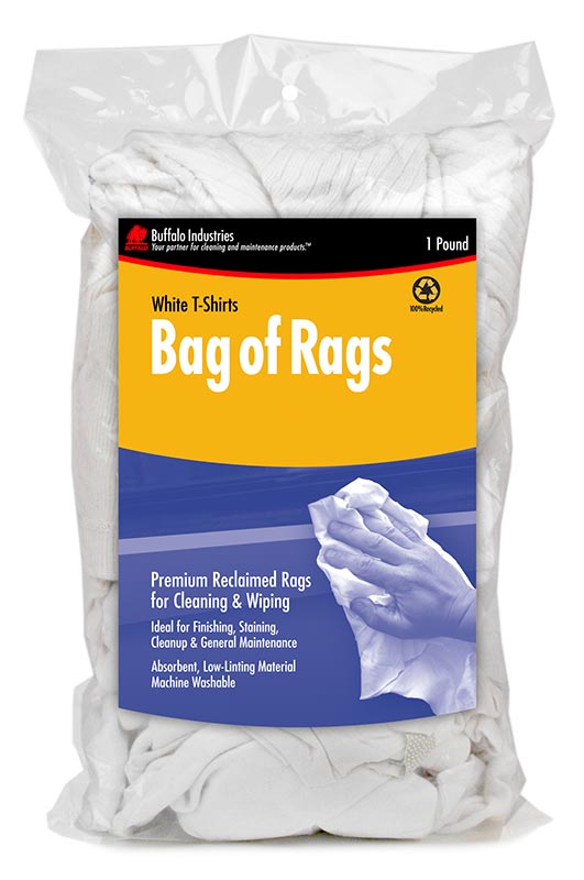 Buffalo 10521 Recycled White T-Shirt Rags 1Lb Bag